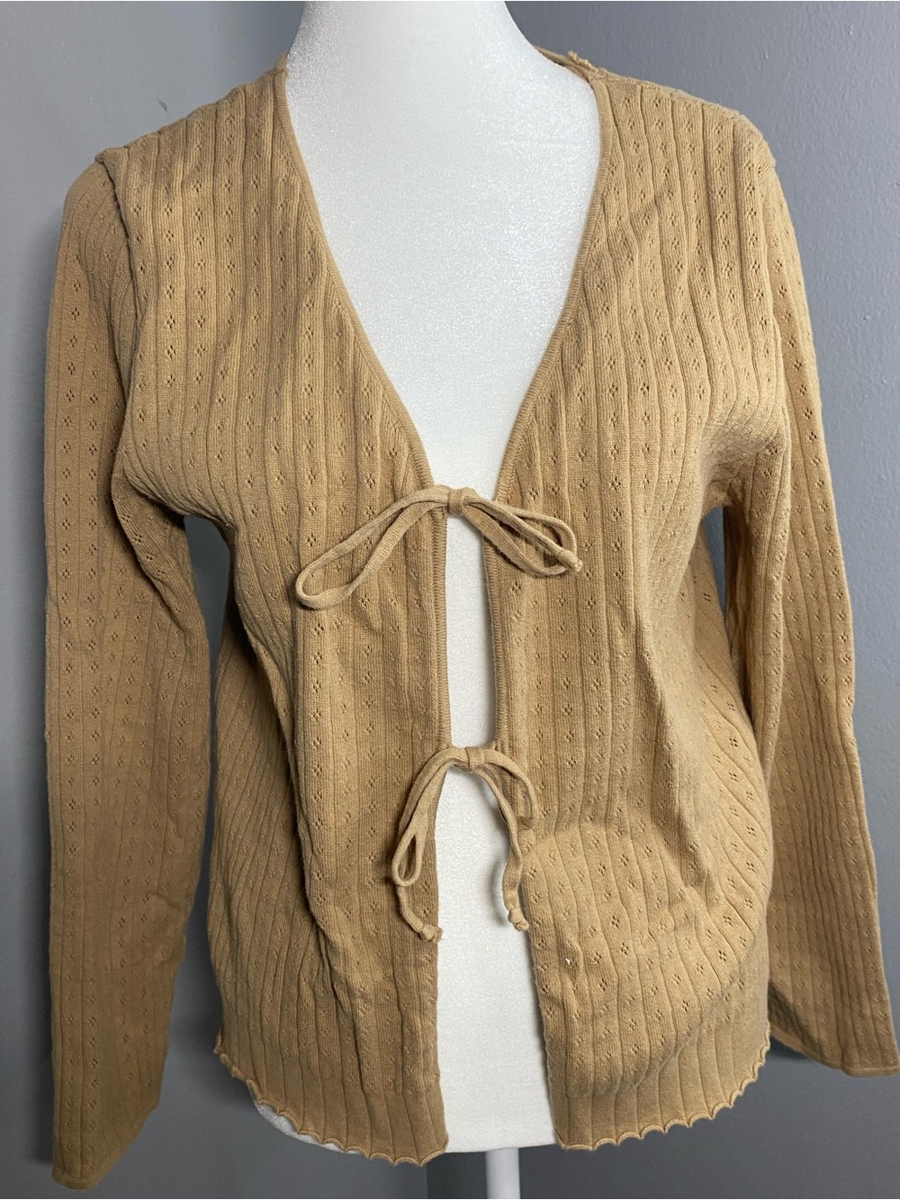 Tie-Front Knit Cardigan Sweater - Camel